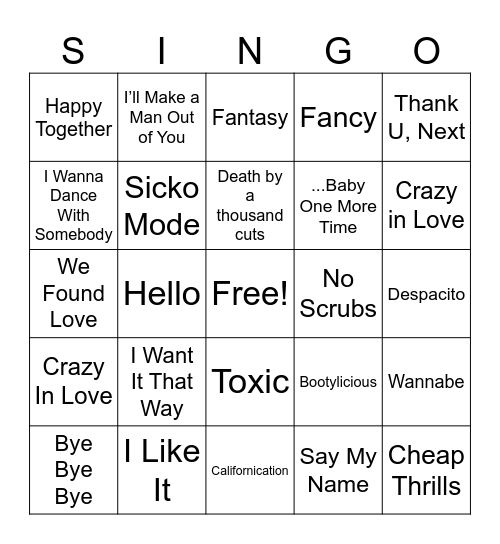 Adams Region Singo Bingo Card