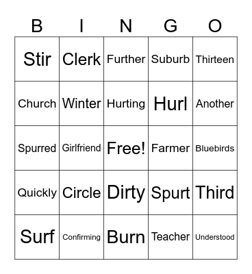 R controlled (ir, er, ur) Bingo Card