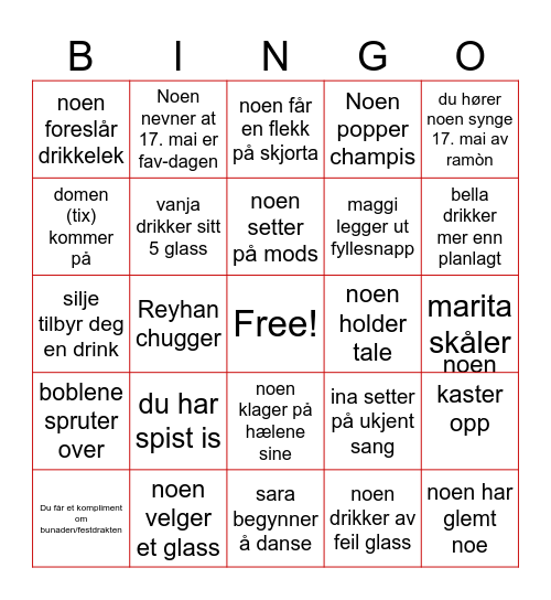17. mai hos Ina Bingo Card