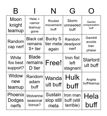 marvel rivals season 8 patch notes Bingo Card