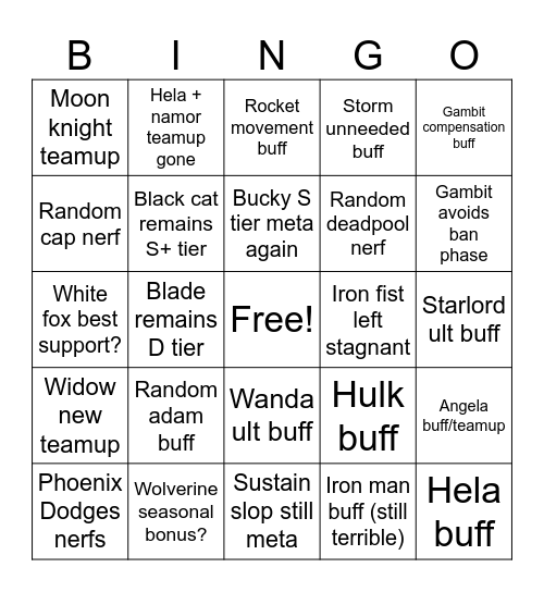 marvel rivals season 8 patch notes Bingo Card