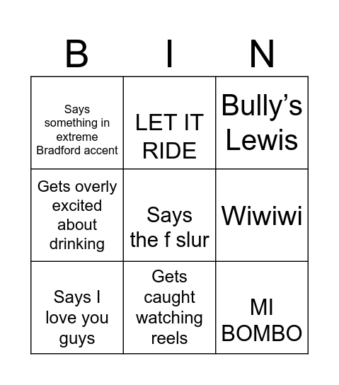 Amy Bingo Card