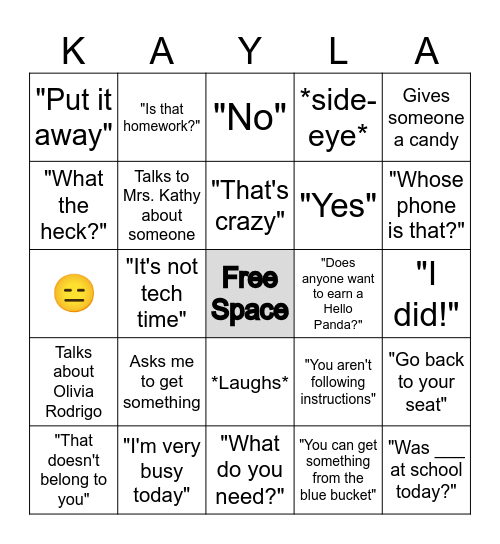 Ms. Kayla Bingo Card