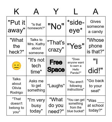 Ms. Kayla Bingo Card