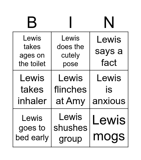 Lewis Bingo Card
