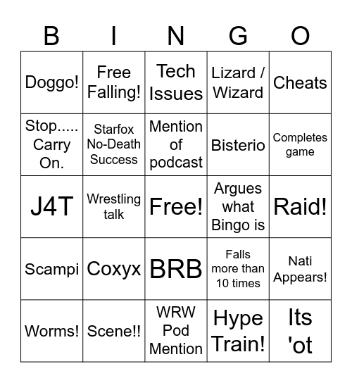 The Amazing Cliff Bingo Card