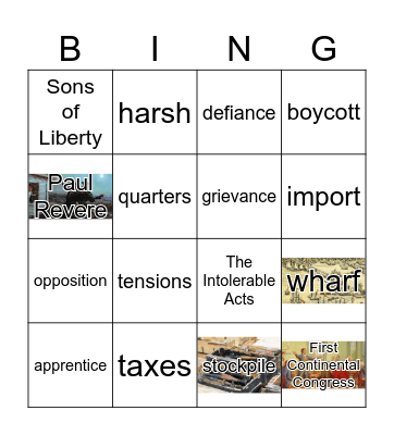 The Boston Tea Party Bingo Card