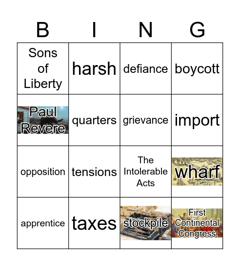 The Boston Tea Party Bingo Card