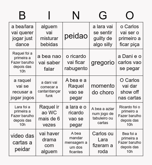 bingo da bubida na dani e carlos Bingo Card