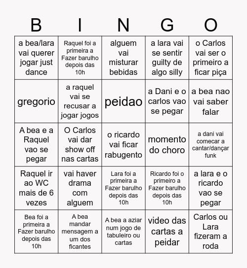 bingo da bubida na dani e carlos Bingo Card