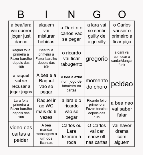 bingo da bubida na dani e carlos Bingo Card