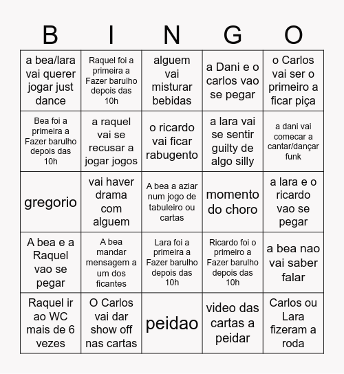bingo da bubida na dani e carlos Bingo Card