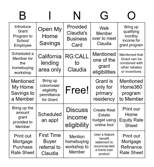 Real Estate Bingo Card