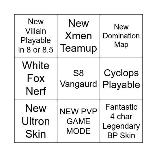 Marvel Rivals S8 Bingo Card