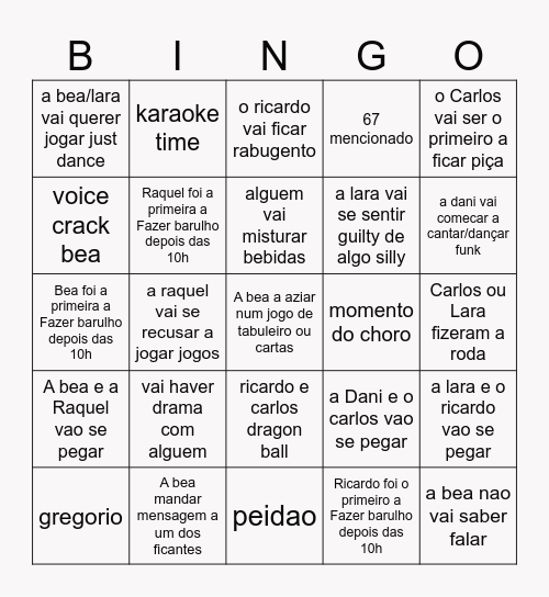 bingo da bubida na dani e carlos Bingo Card