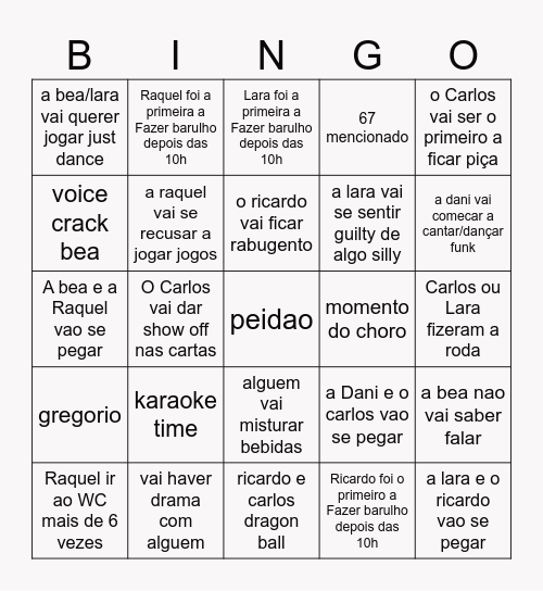 bingo da bubida na dani e carlos Bingo Card