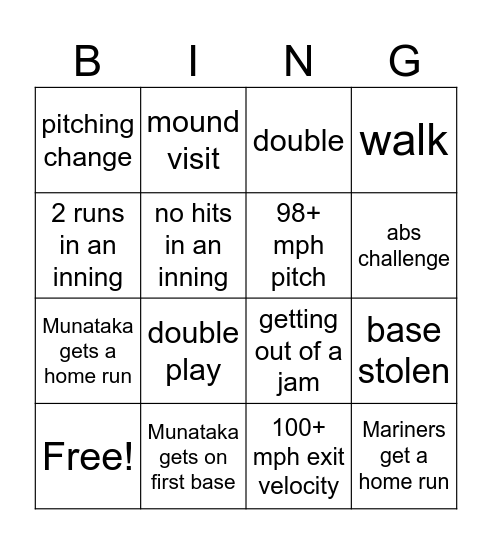 White Sox Bingo Card