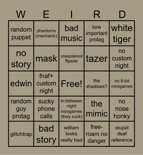 fnaf the flipside? more like fnaf the poopside Bingo Card
