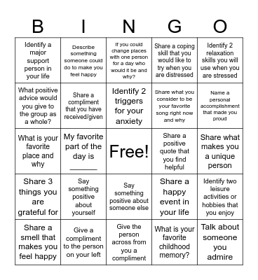 Therapy Bingo Card