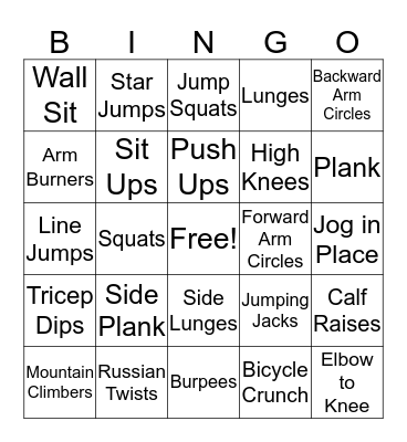 Fitness Bingo Card