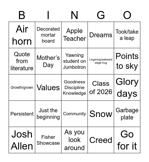 SJF Commencement 2026 Bingo Card