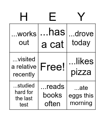 The Hey Game! Bingo Card