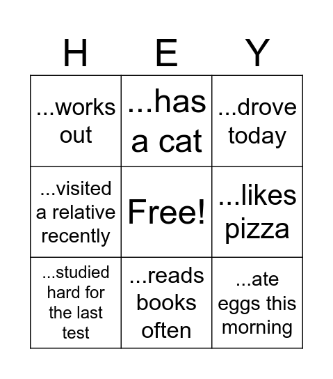 The Hey Game! Bingo Card