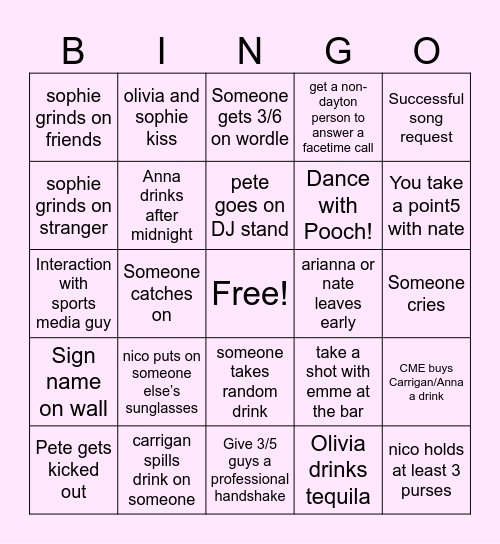Camgirls BINGO Card