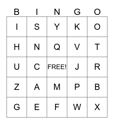 Upper Case ALphabet Bingo Card
