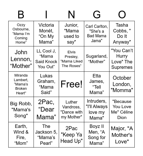 Mothers Day Bingo Card