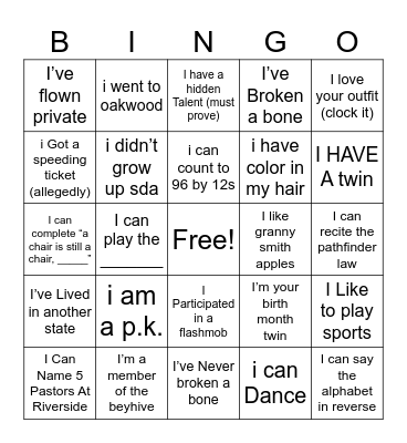 Human Bingo V2 Bingo Card