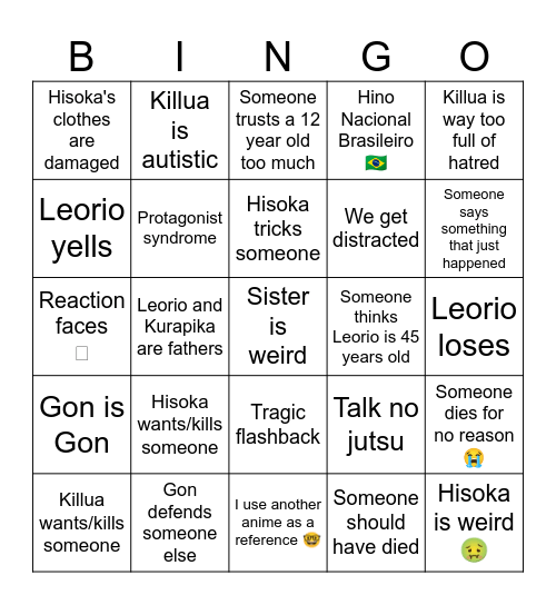 Hunter x Hunter Bingo Card