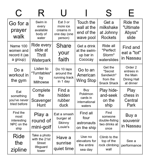 Croomies Cruise 2026 Bingo Card