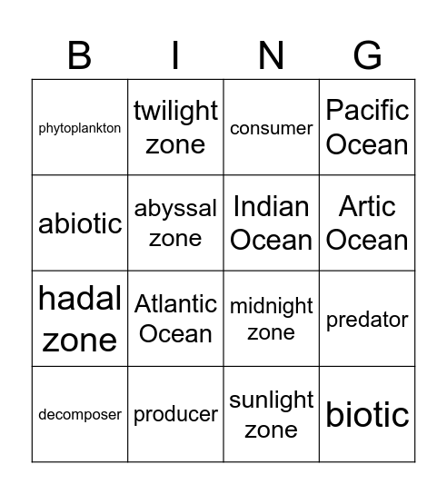 Ocean Bingo Card