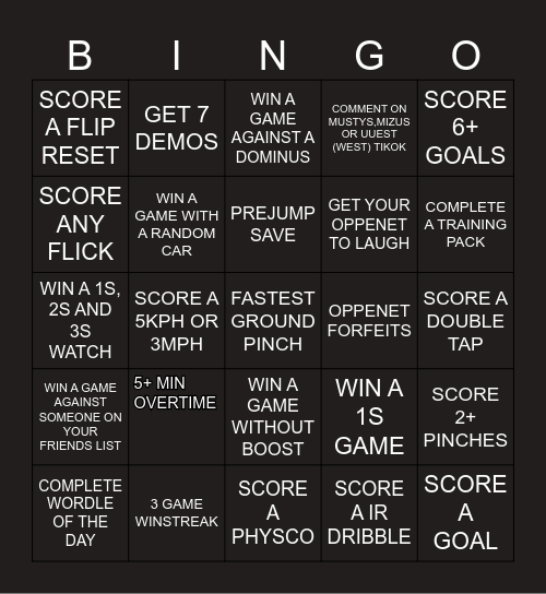 rocket leauge Bingo Card