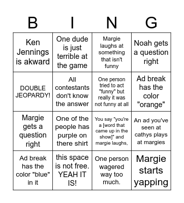 Jeopardy Bingo Card