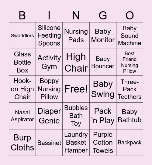 Baby Shower Bingo! Bingo Card