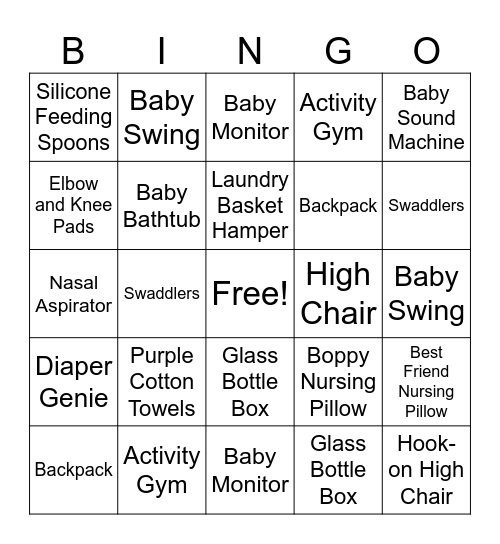 Baby Shower Bingo! Bingo Card