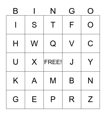 Upper Case Alphabet Bingo Card
