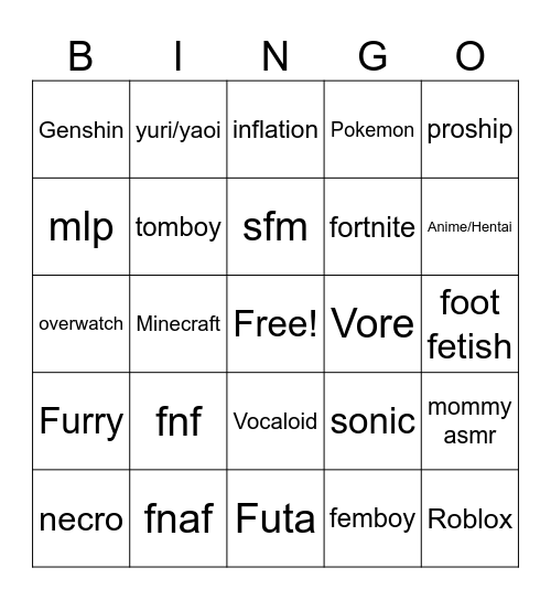 Goon Bingo Card