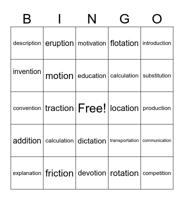 -tion Bingo Card