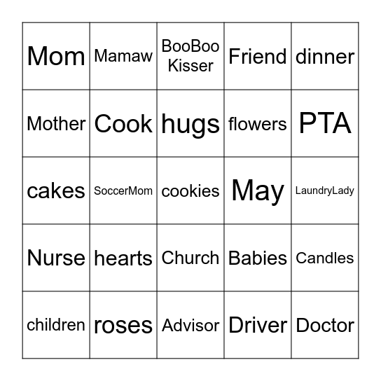 Mothers Day Bingo Card