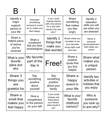 Therapy Bingo Card