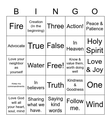 Jesus Promises the Holy Spirit. Bingo Card