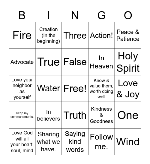 Jesus Promises the Holy Spirit. Bingo Card