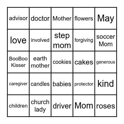 All About Mothers Bingo Card