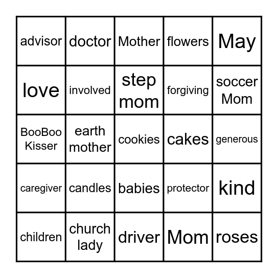 All About Mothers Bingo Card