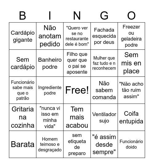 Pesadelo na cozinha Bingo Card