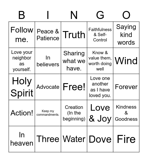 Jesus Promises the Holy Spirit Bingo Card