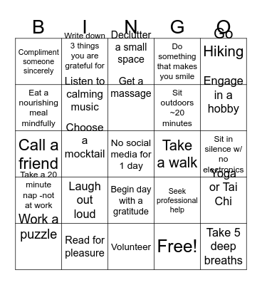 STRESS BINGO: THE GAME OF CHILL Bingo Card